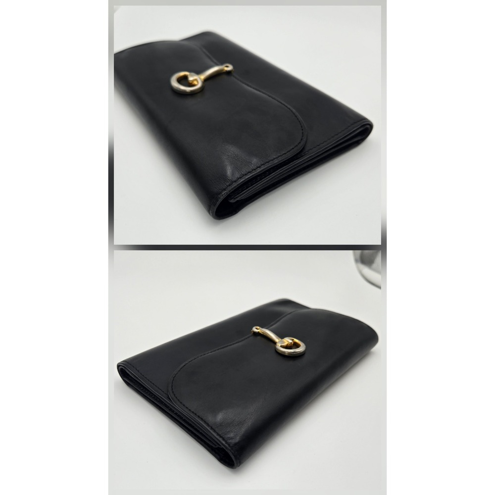 Vintage Gucci Horsebit Long Wallet Black Leather Mixed Metal Hardware Italy - Picture 4 of 12